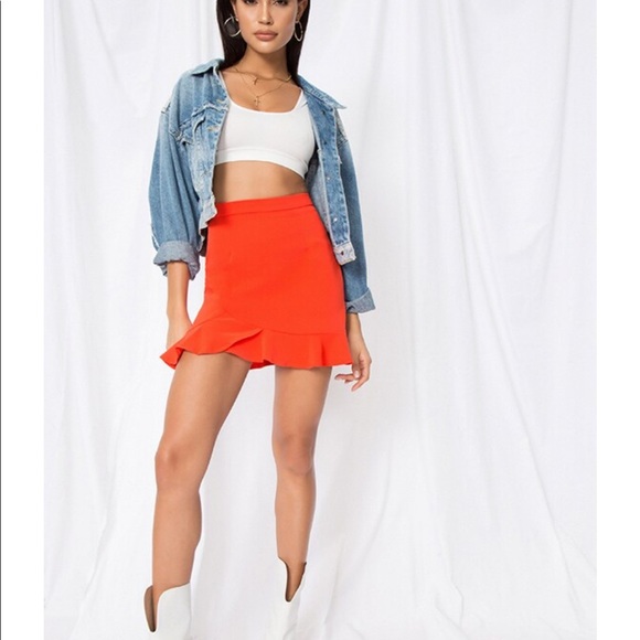 Milan Ruffle Mini Skirt in Orange - Picture 3 of 7